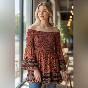 Angie Vibrant Coral and Black Patterned Mini Dress